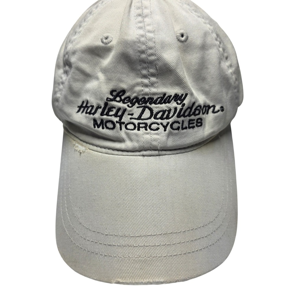 Harley-Davidson Motorcycles Distressed Cream Embroidered Adjustable Baseball Hat
